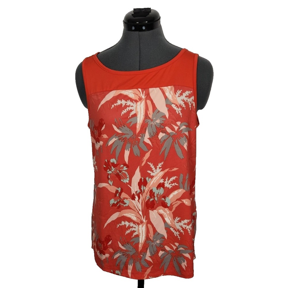 Columbia‎ Women Orange Red Tropical Floral Open Back Sleeveless Tank Top Small